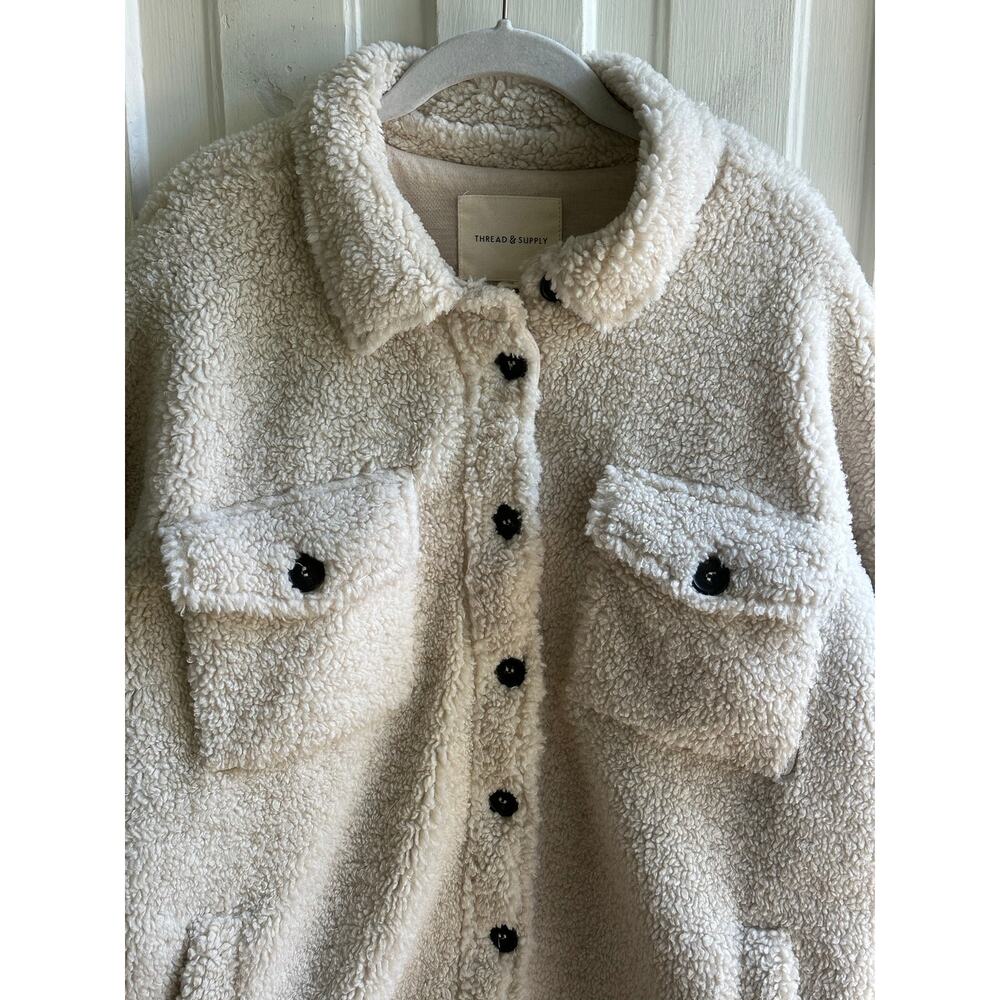 Thread & Supply Cream Sherpa Teddy Fleece Jacket Shacket Size Medium - Picture 3 of 8